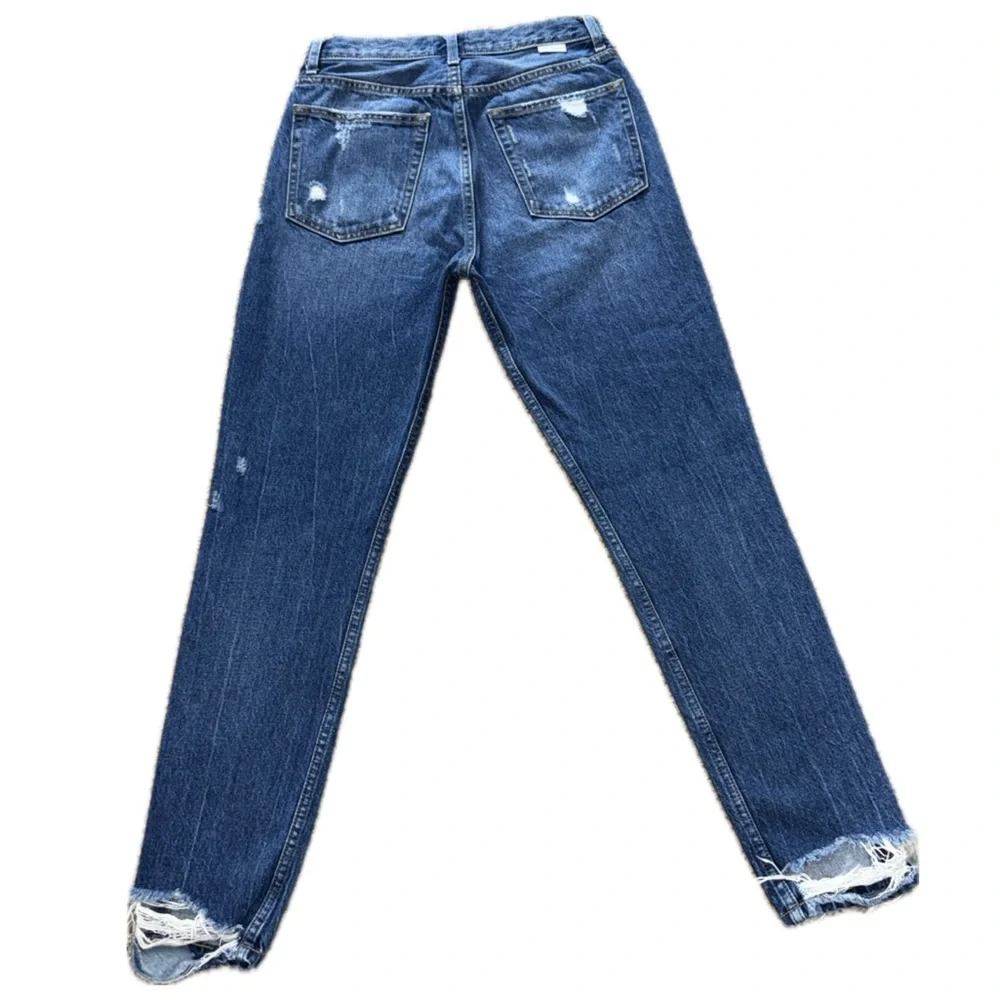 👖🛹 BOYISH Billy Straight Denim Jeans‎ Medium Wash Distressed Eco Women's Sz 27